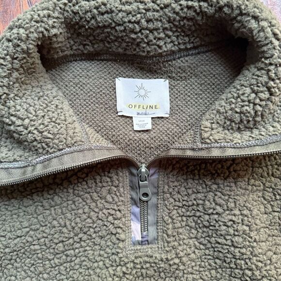 Aerie Fleece Pullover Quarter Zip Sweatshirt Olie Green Camo Womens Size Small - Picture 8 of 13